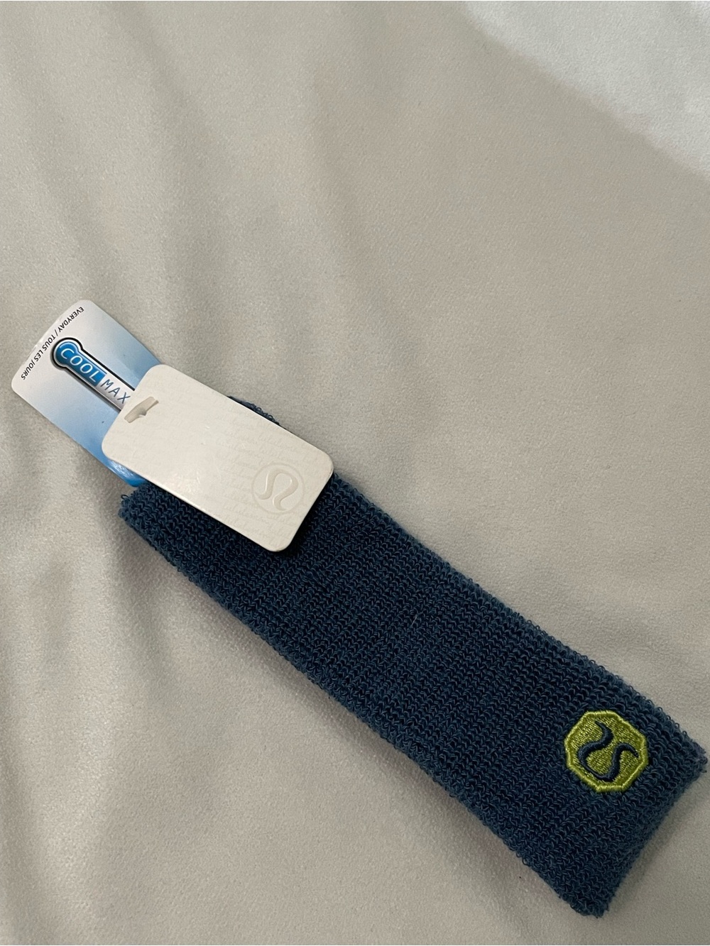 lululemon Terry band athletica Navy Headband with Lime Accent Logo